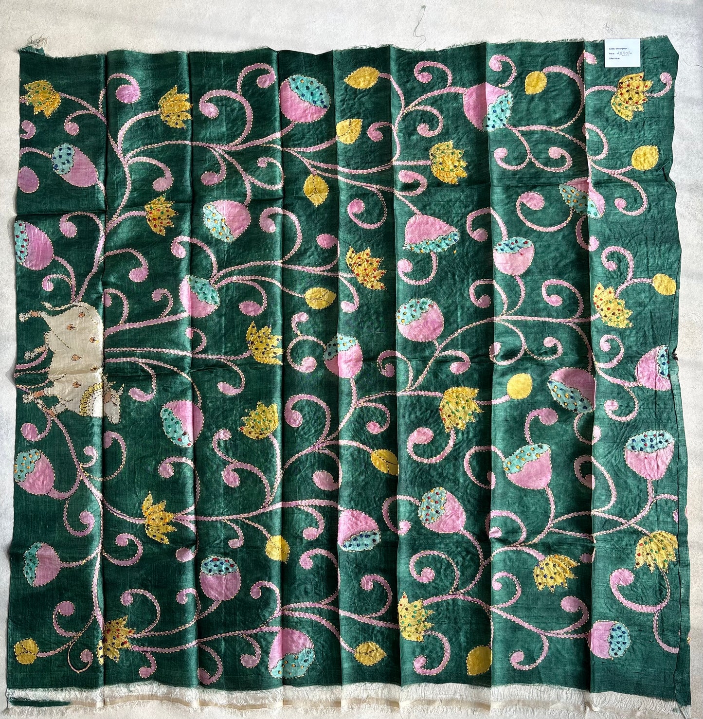 Tussar Kalamkari Kantha Blouse Piece ( Green)