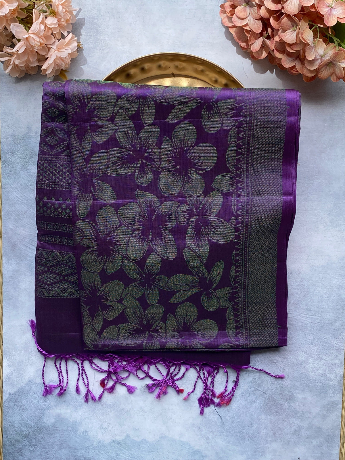 Plum Purple Textured Silk Saree