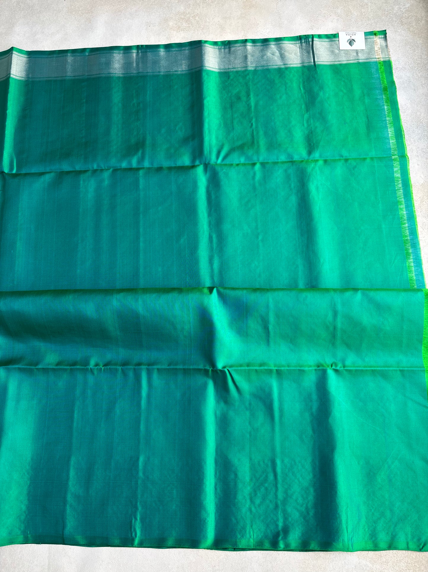 Emerald Teal Silk Saree with Heritage Zari Panel Border