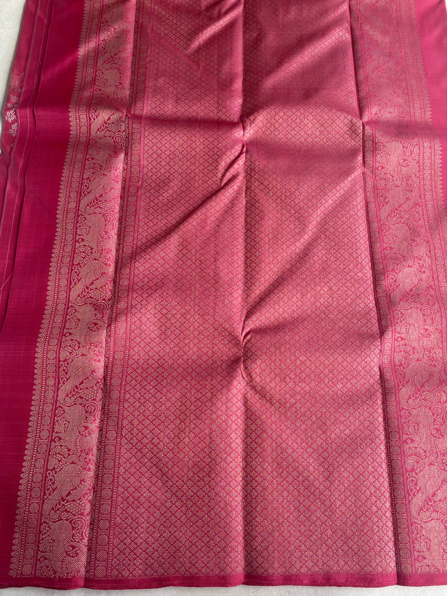 Coral Pink Handwoven Silk Saree with Elegant Floral Zari Motif