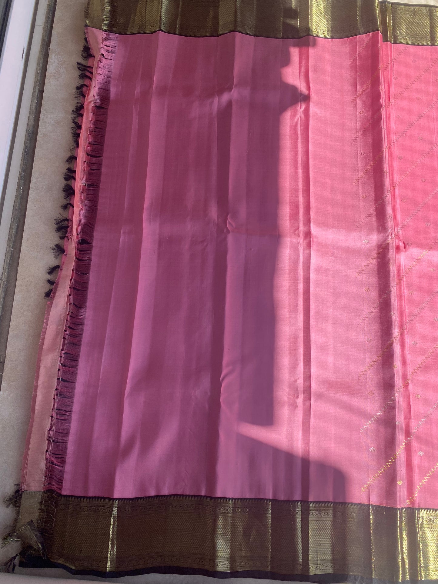 Blush Pink Silk Saree with Antique Gold Zari Border