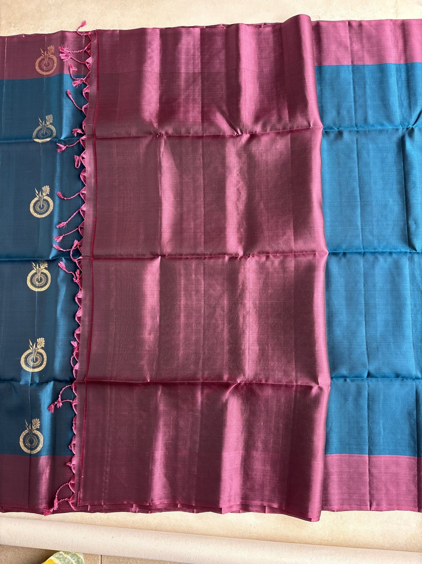 Dual Tone Midnight Blue & Royal Plum Handwoven Silk Saree with Heritage Zari Motifs
