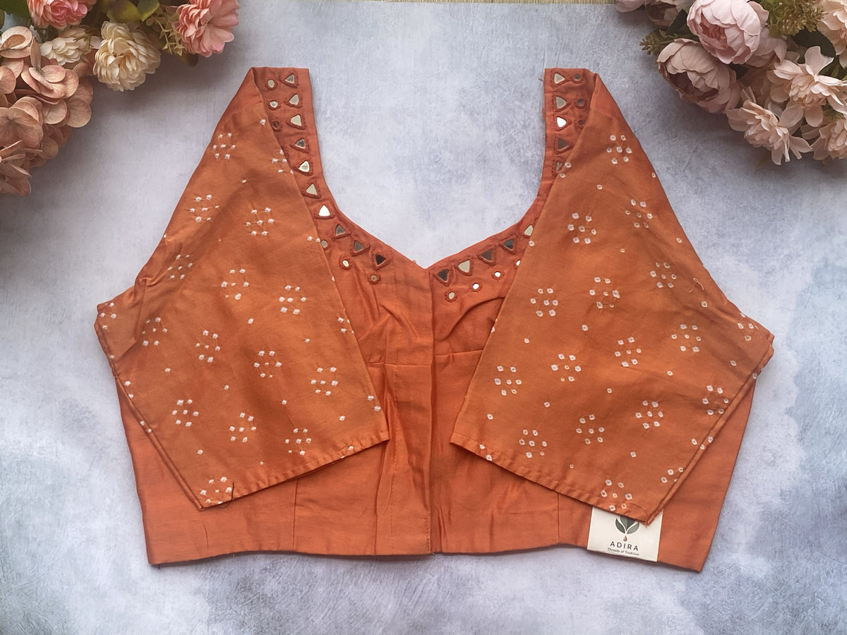 Rust Orange Silk Mirror Work Blouse