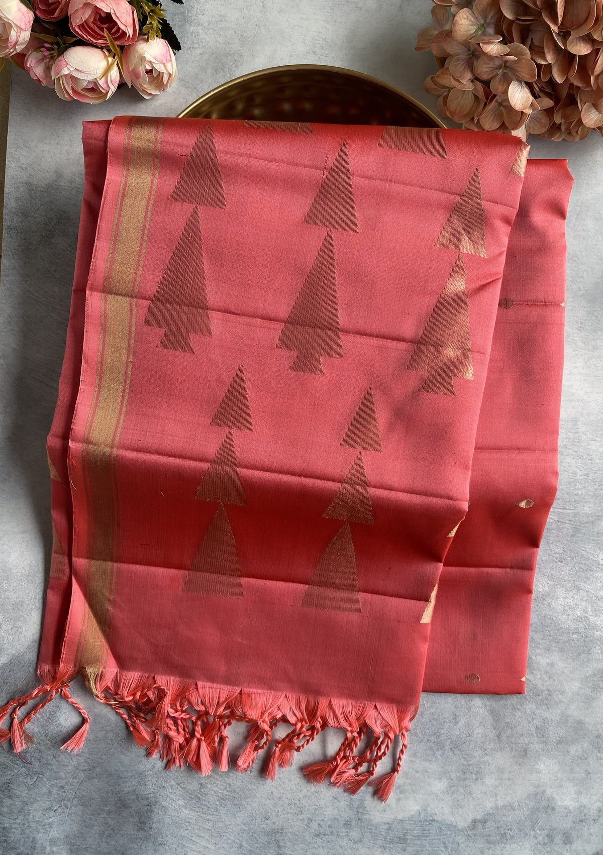 Coral Peach Handwoven Silk Saree