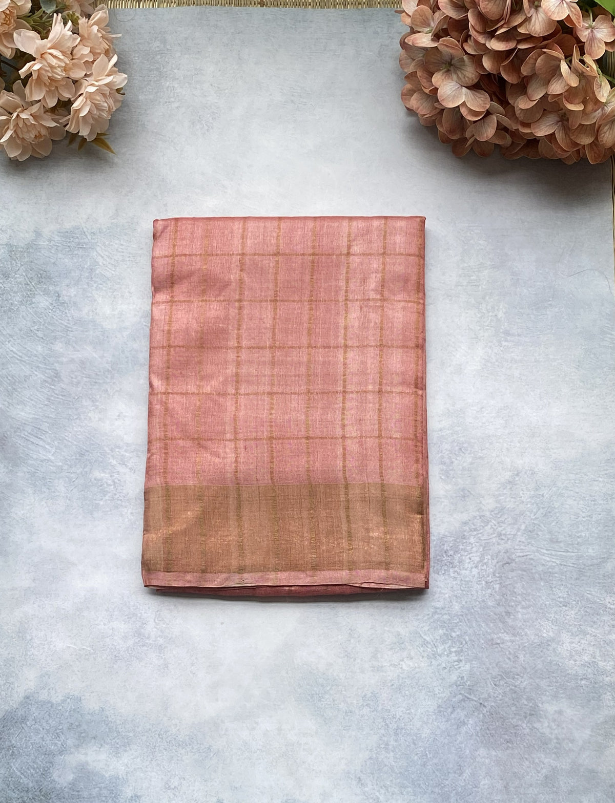 Blush Pink Tussar Silk Saree with Hand-Painted Kalamkari Pallu