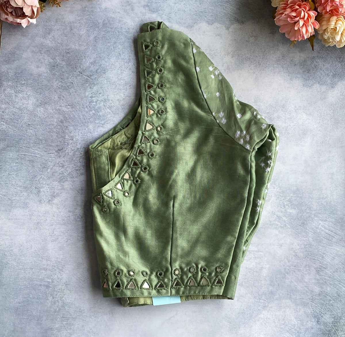 Sage Green Pearl Trim Blouse