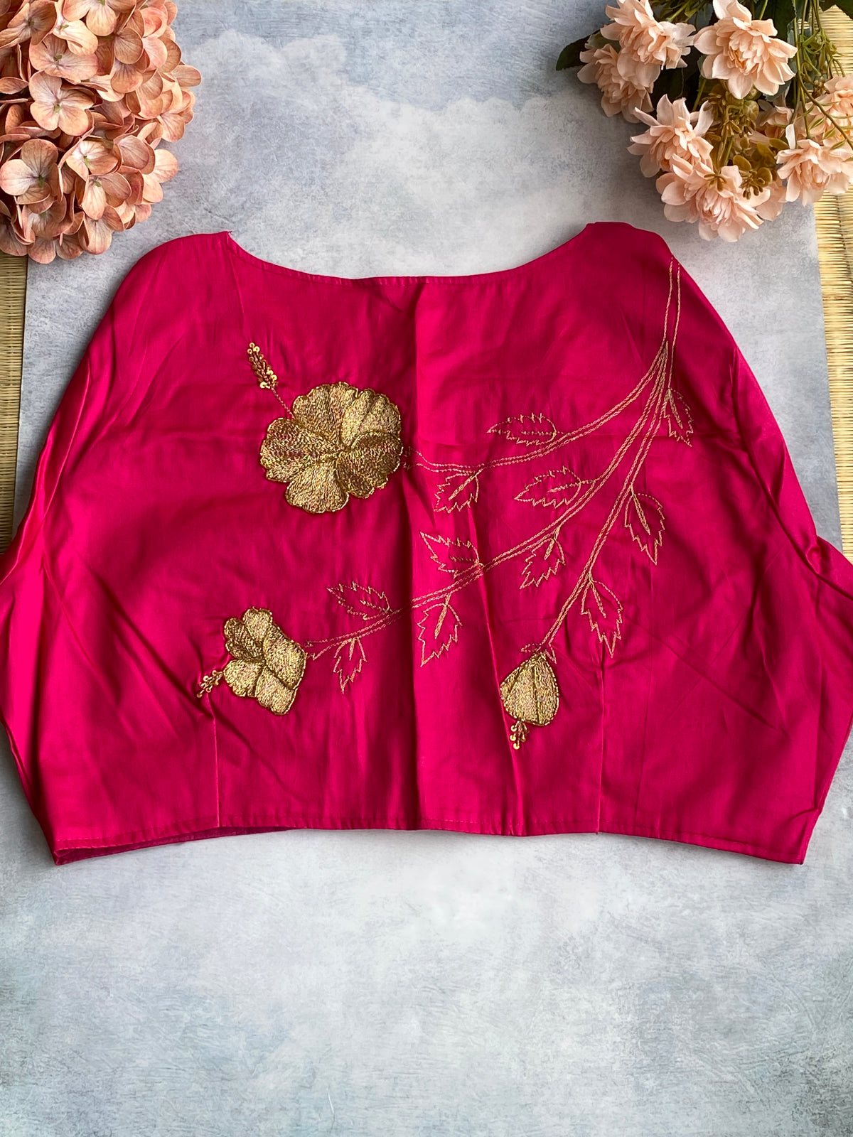 Rani Pink Zari Floral Branch Blouse