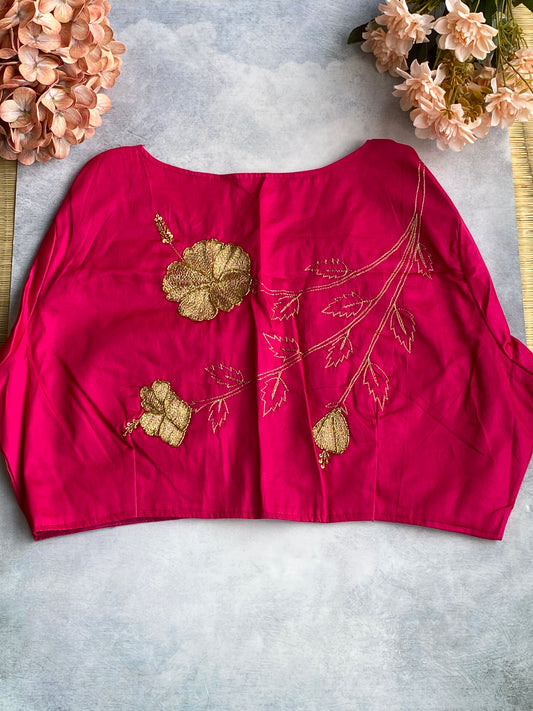 Rani Pink Zari Floral Branch Blouse
