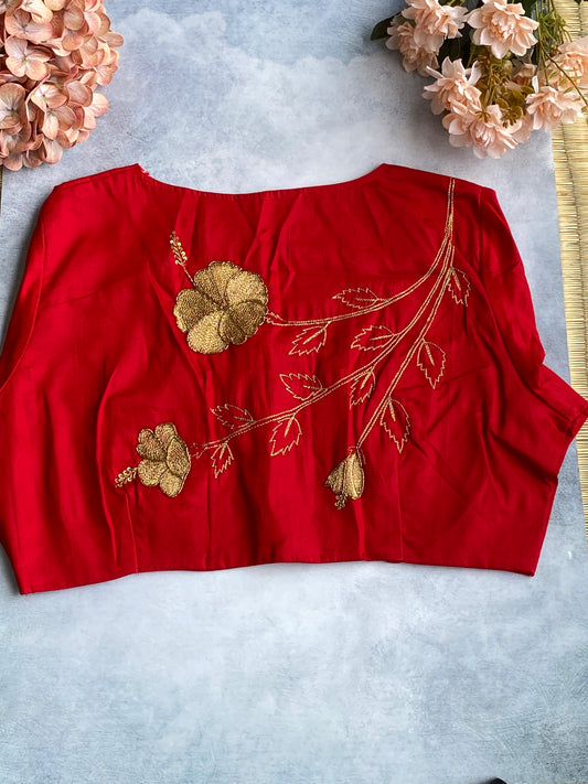 Red Zari Floral Branch Blouse