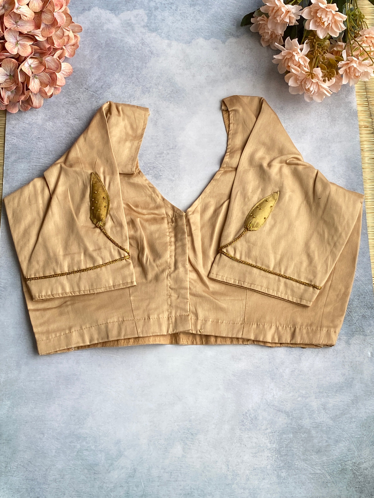 Beige Gold Thread Embroidered Blouse