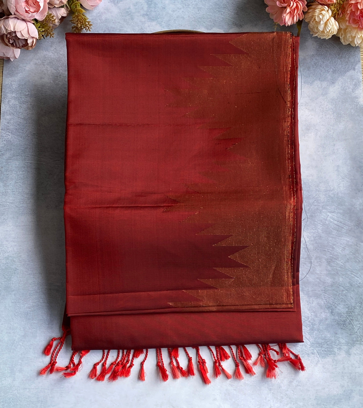 Deep Maroon Silk Saree with Contrast Border