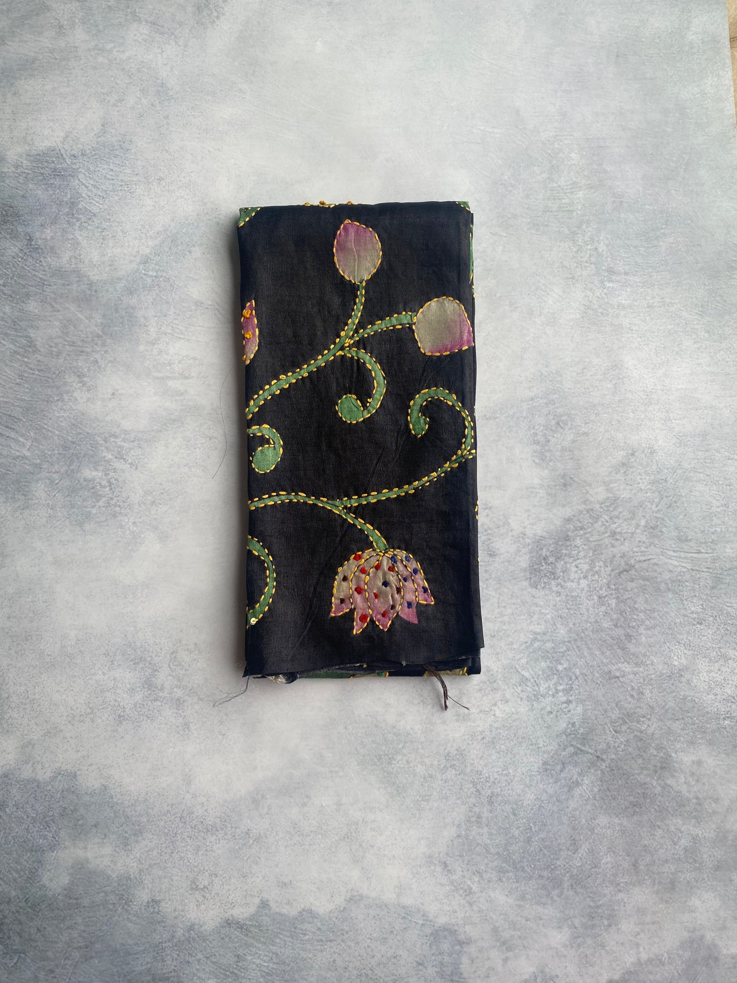 Tussar Kalamkari Kantha Blouse Piece (Black)