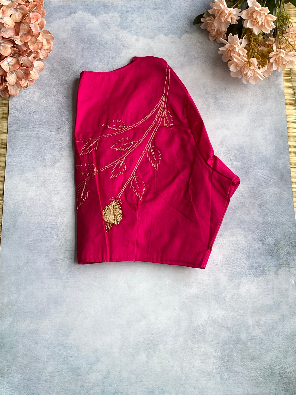 Rani Pink Zari Floral Branch Blouse