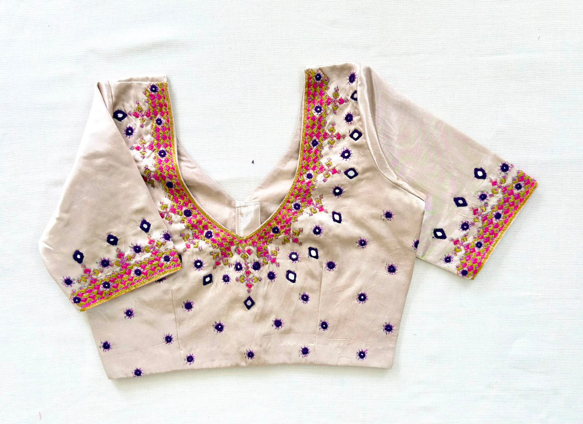 Ivory Contrast Embroidered Neckline Blouse
