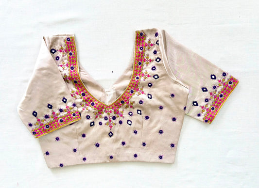 Ivory Contrast Embroidered Neckline Blouse