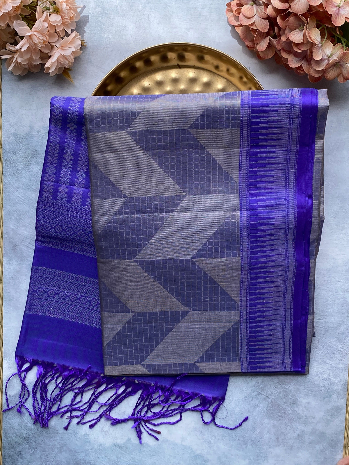 Royal Blue Herringbone Soft Silk Saree