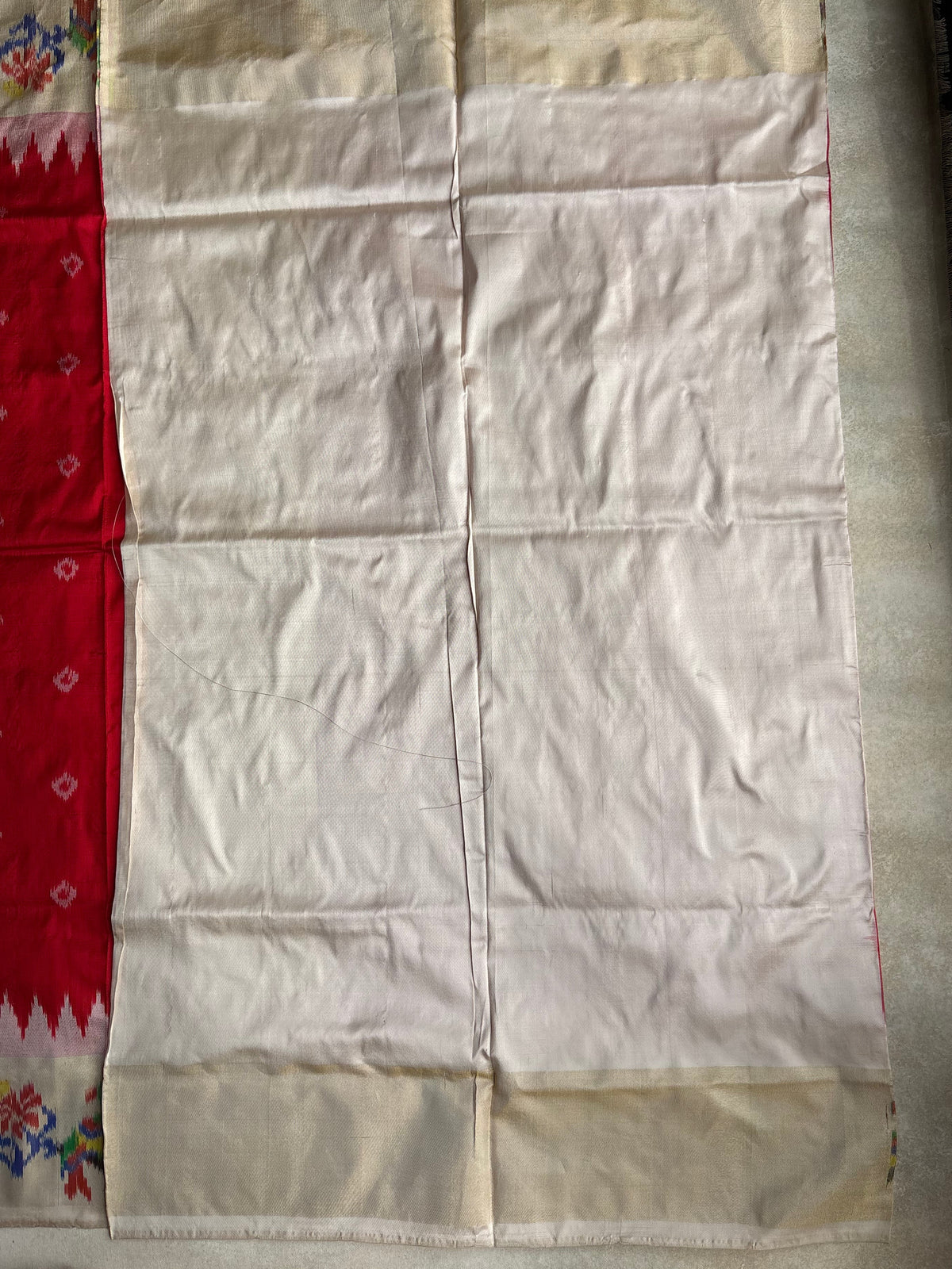 Red Ikkat Hand Oven Silk Saree