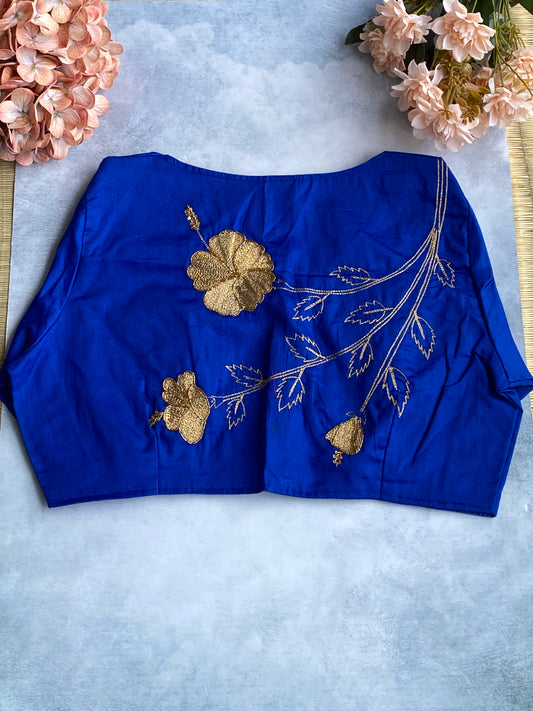 . Royal Blue Zari Floral Branch Blouse