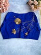 . Royal Blue Zari Floral Branch Blouse