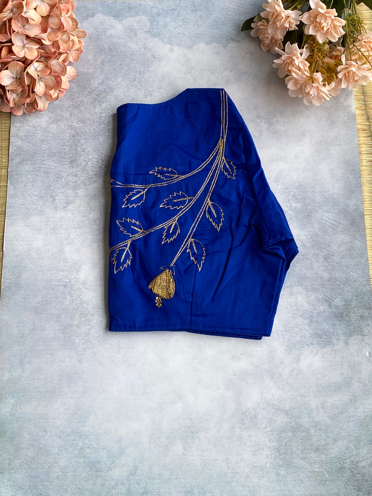 . Royal Blue Zari Floral Branch Blouse