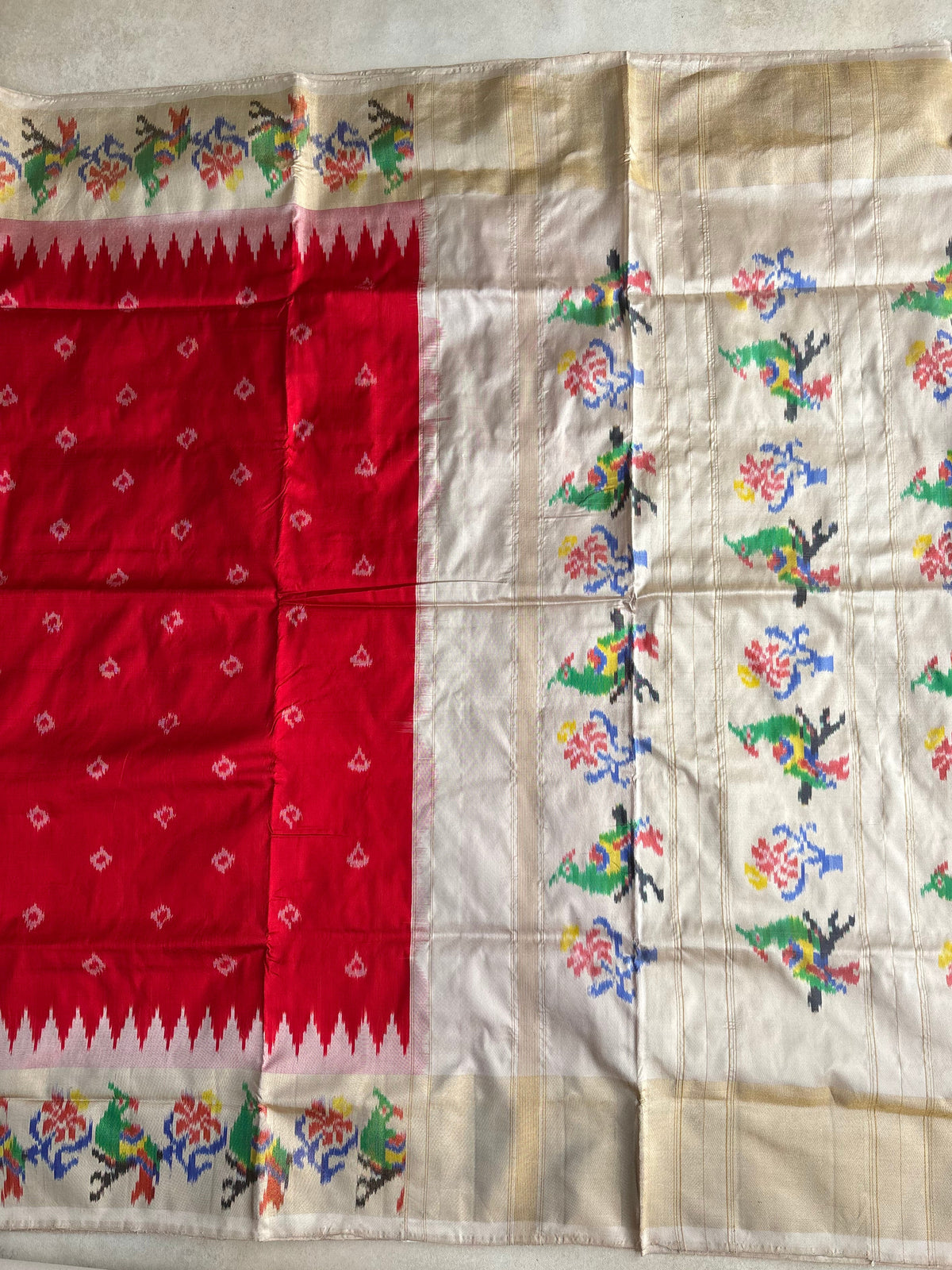 Red Ikkat Hand Oven Silk Saree