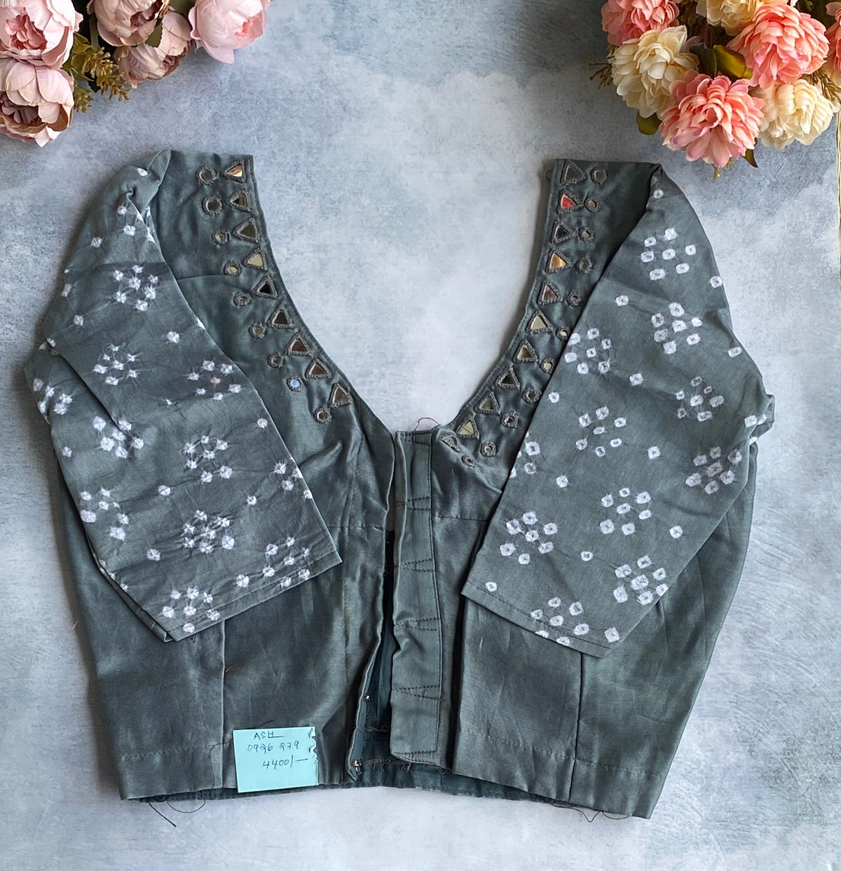 Grey Jacquard Lace Blouse