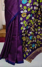 Handpainted Floral Kalamkari Tussar Silk Saree