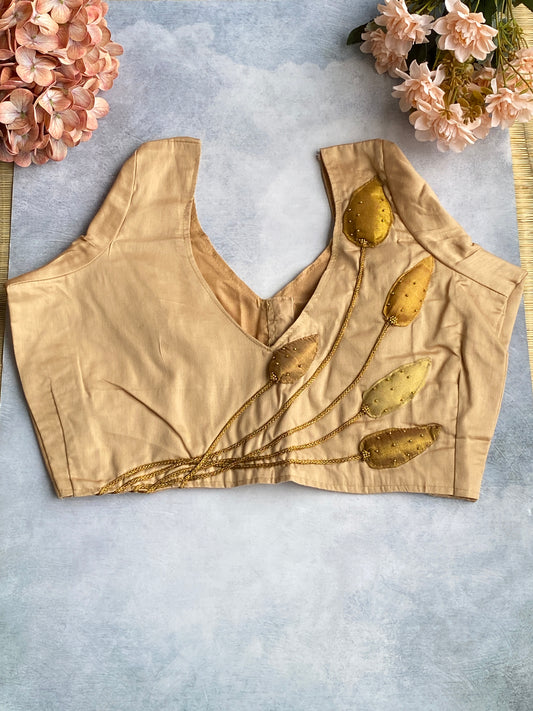 Beige Gold Thread Embroidered Blouse