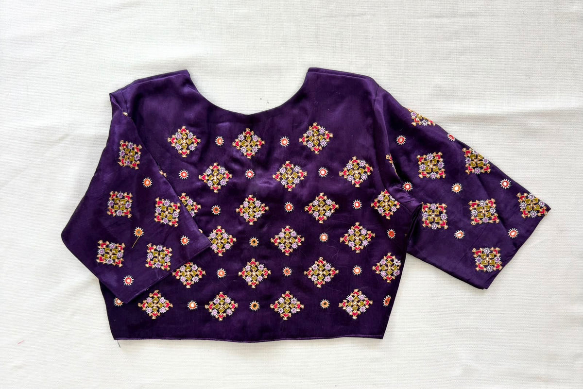 Purple Mirror Work Diamond Blouse