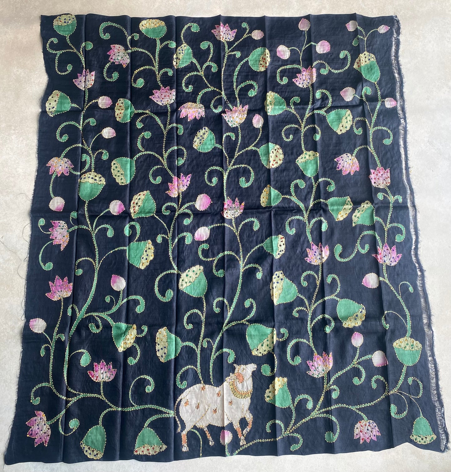 Tussar Kalamkari Kantha Blouse Piece (Black)