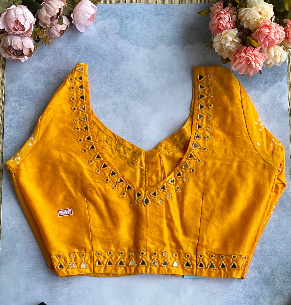 Mustard Yellow Pearl Trim Blouse