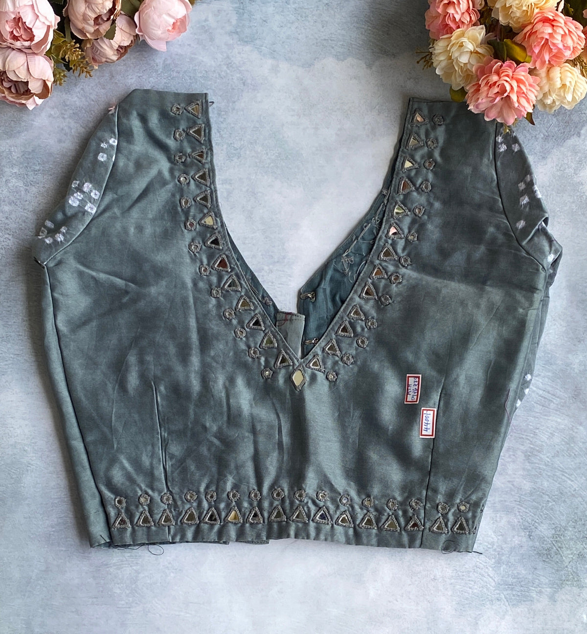 Grey Jacquard Lace Blouse