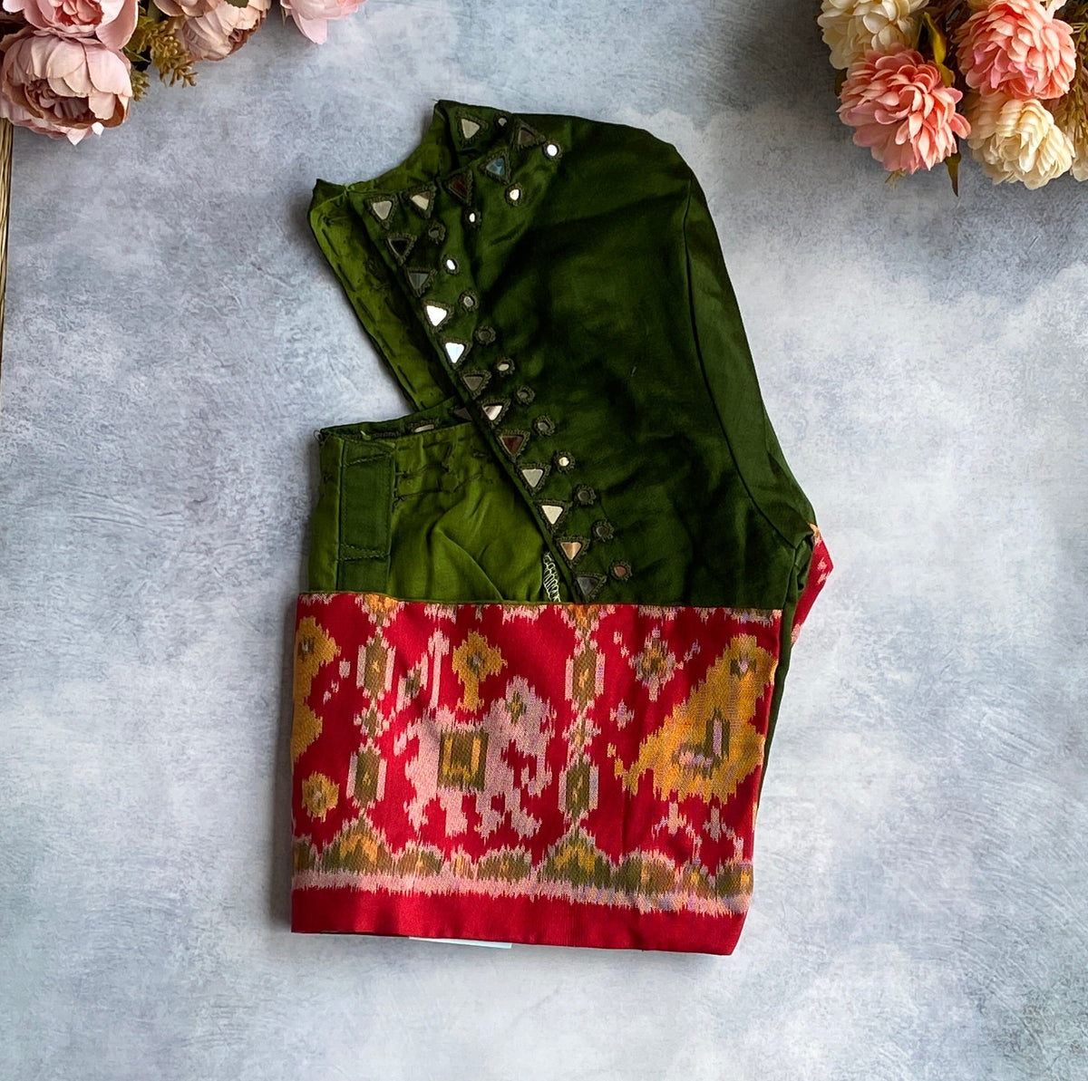 Bottle Green Kalamkari Border Blouse