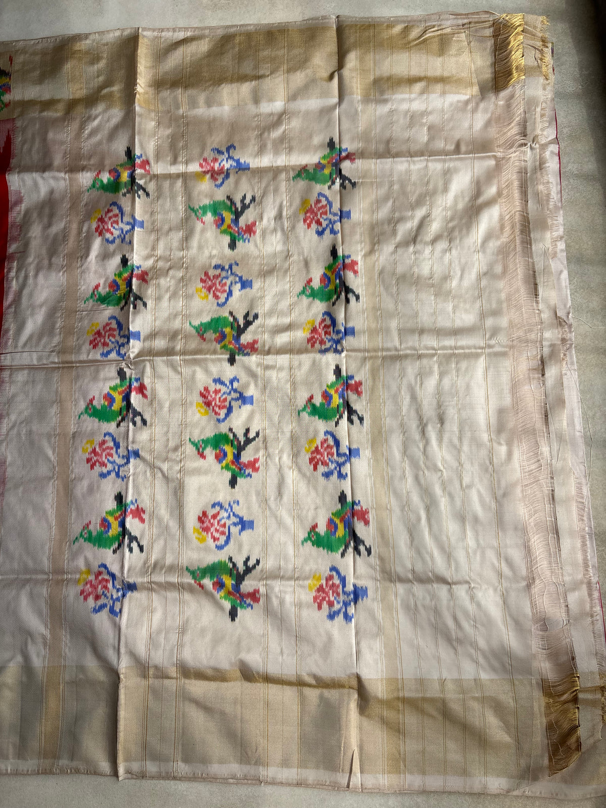 Red Ikkat Hand Oven Silk Saree