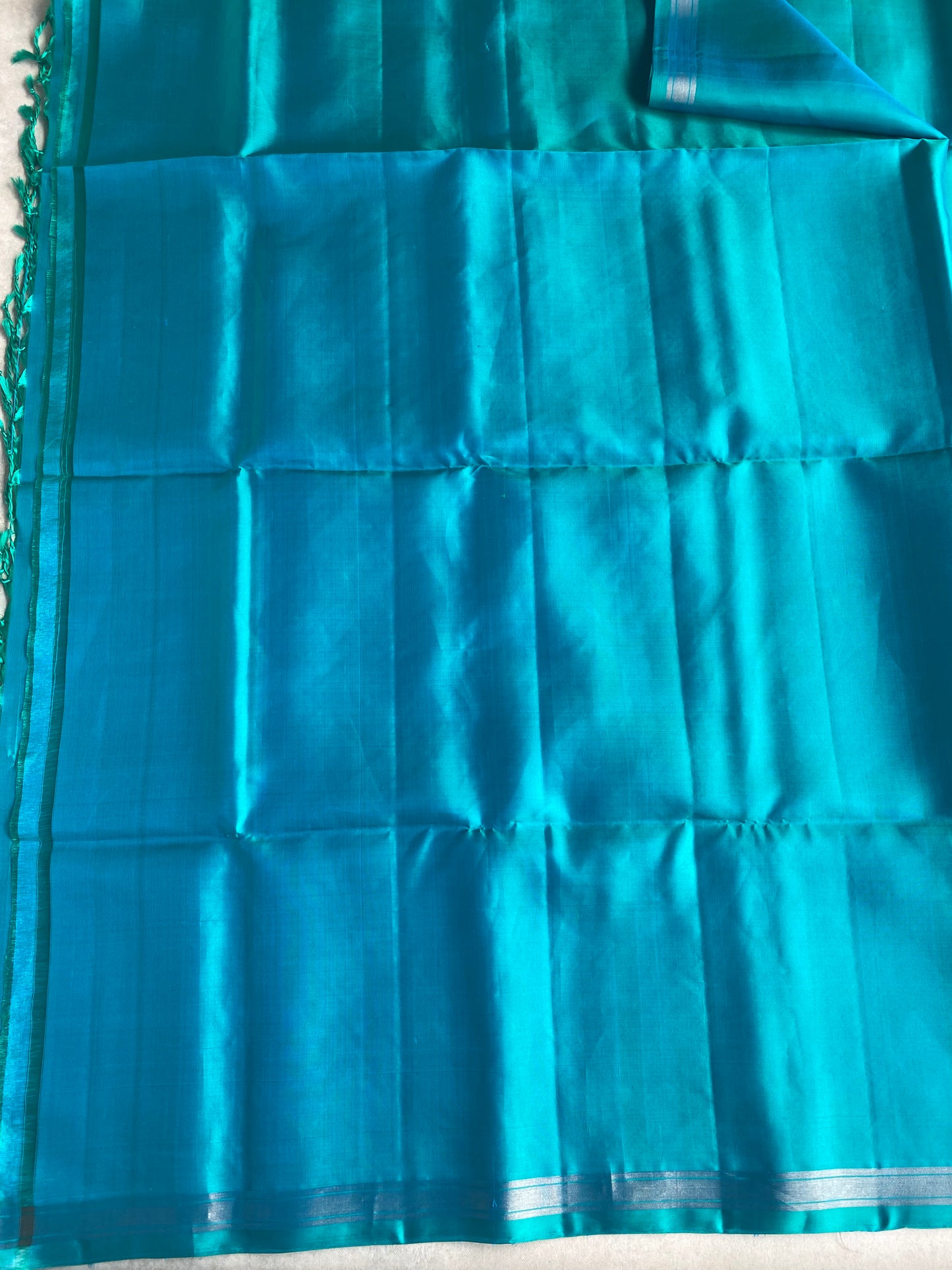 Teal Green Silk Saree with Floral Buttas and Grand Zari Pallu