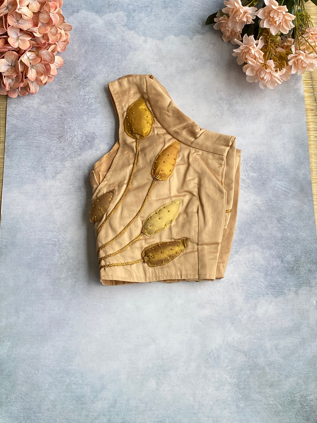 Beige Gold Thread Embroidered Blouse