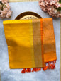 Mustard Yellow Silk Saree with Gold Border