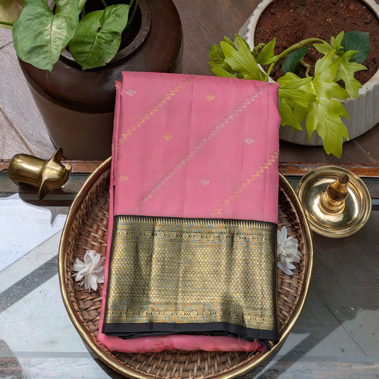 Blush Pink Silk Saree with Antique Gold Zari Border