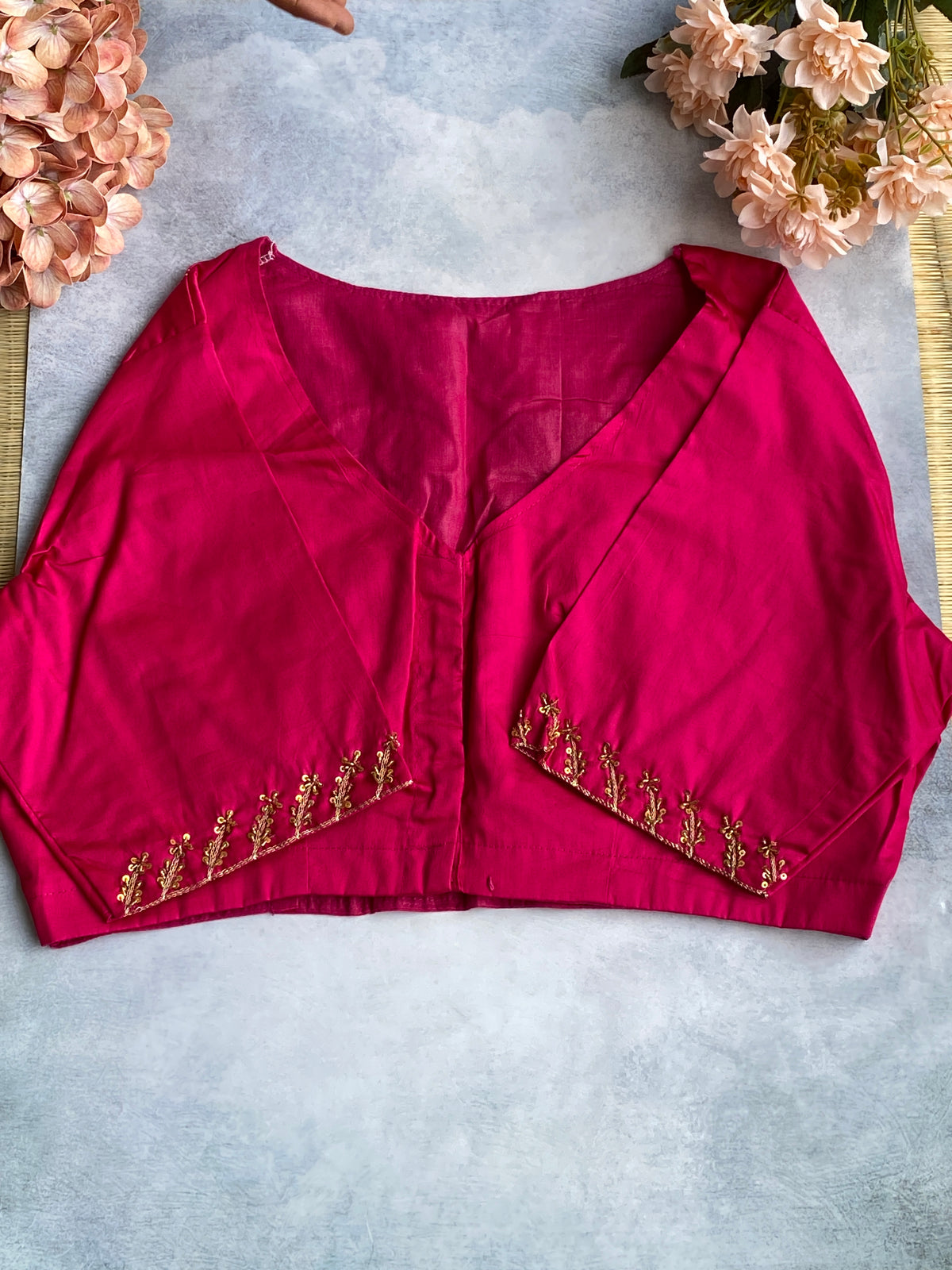 Rani Pink Zari Floral Branch Blouse