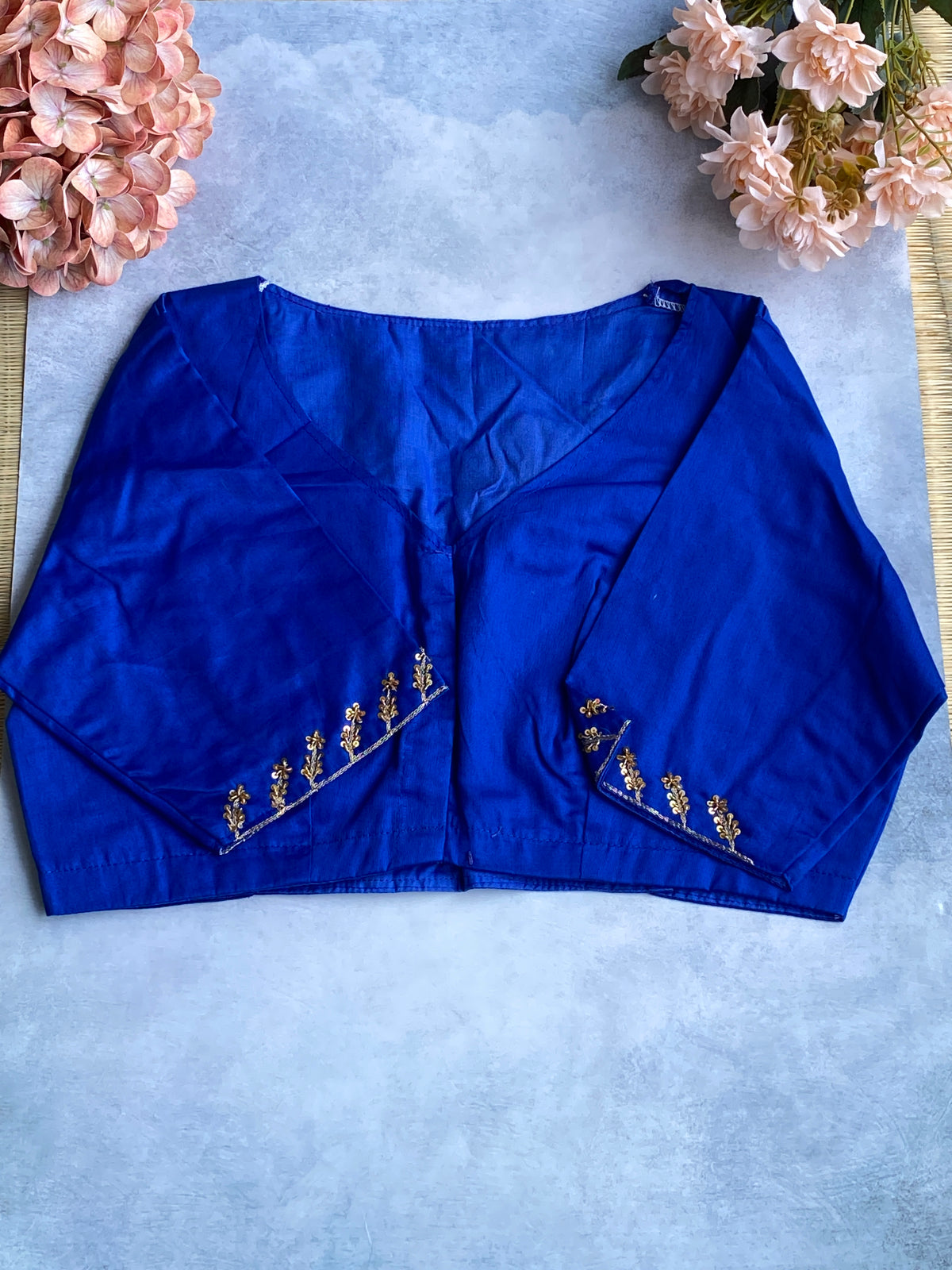 . Royal Blue Zari Floral Branch Blouse