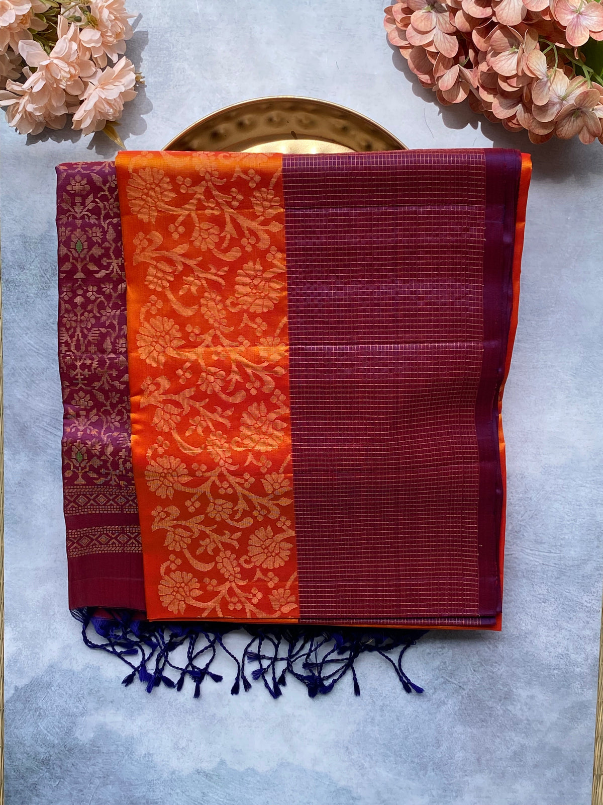 Pink-Orange Sunset Silk Saree