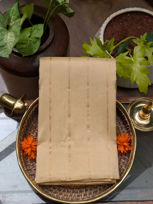 Ivory Gold Handwoven Silk Saree with Elegant Textured Weave
