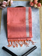 Coral Pink Silk Saree with Contrast Border