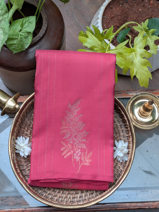 Coral Pink Handwoven Silk Saree with Elegant Floral Zari Motif