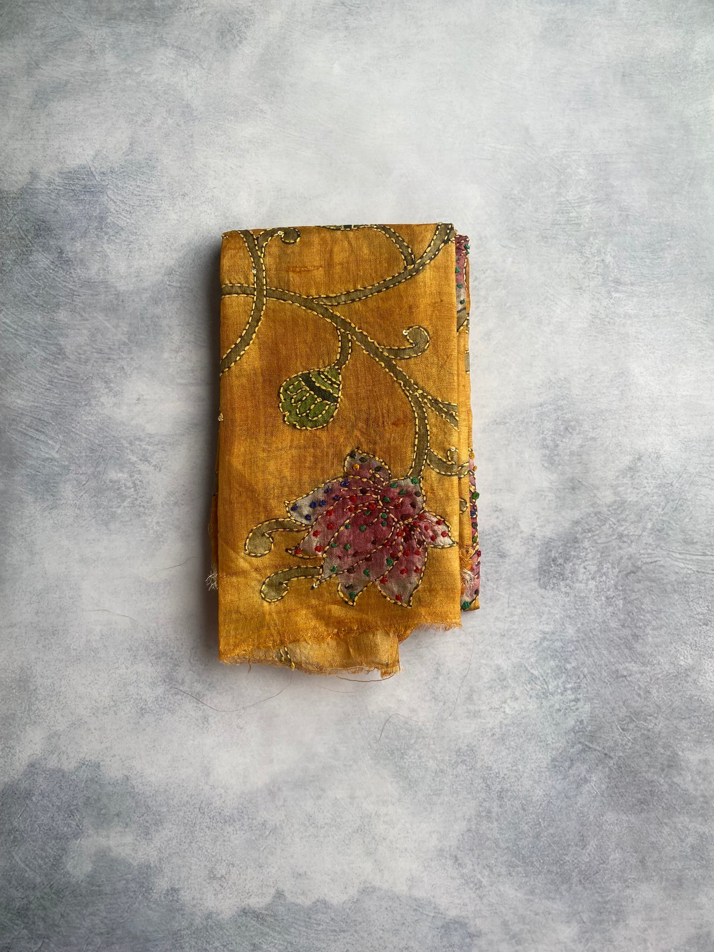 Tussar Kalamkari Kantha Blouse Piece (Yellow)