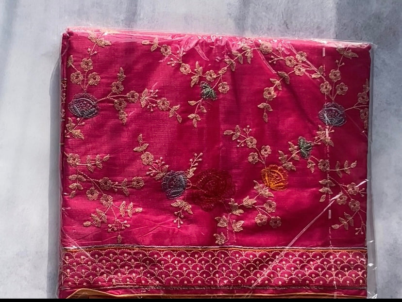 Pink semi Tussar Silk Saree