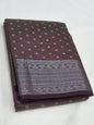 Chocolate Brown Semi Tussar Silk Saree with Silver Zari Buttas