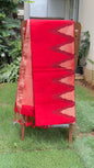 Crimson Red Silk Saree with Temple-Inspired Geometric Border