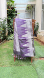 Lavender Grey Silk Saree with Temple-Inspired Geometric Border