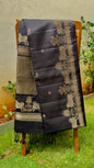 Midnight Black Silk Saree with Divine Cow Motif Border